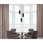 Suspensie metal negru mat, aluminiu negru mat, cablu PVC negru, înălțimea poate fi scurtată, ø: 210mm, H: 1200mm, excl. 3x GU10 25W 230V