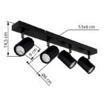 Plafoniera Spot metalic negru mat, aluminiu negru mat, LxLxA: 530x60x145mm, excl. 4x GU10 25W 230V - imagine 6