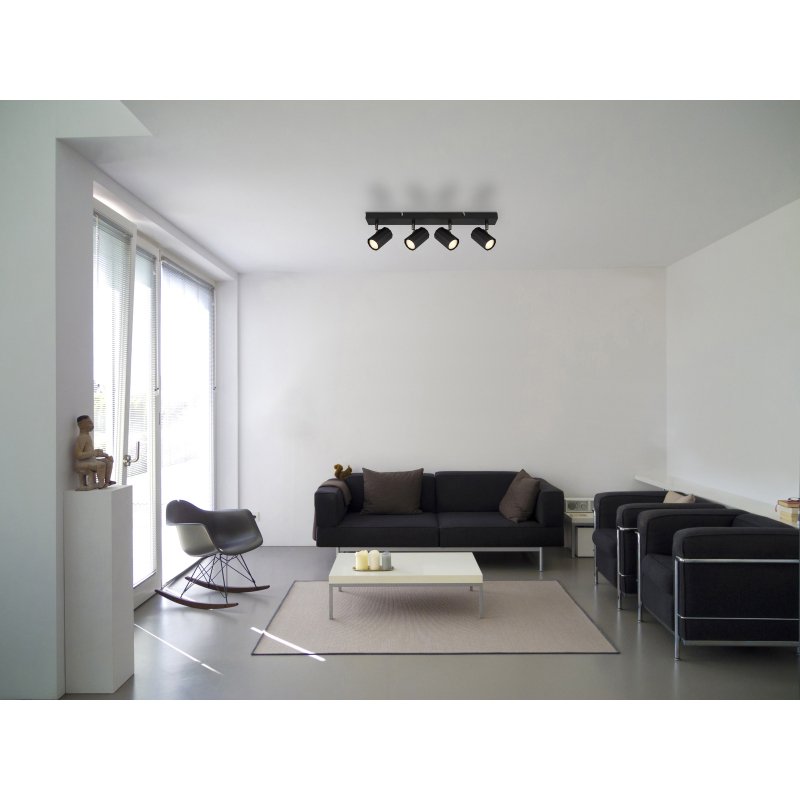 james-57918-4b-g29610-6 Plafoniera Spot metalic negru mat, aluminiu negru mat, LxLxA: 530x60x145mm, excl. 4x GU10 25W 230V - imagine 1