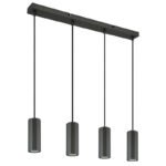 Lampă suspendată metal gri mat, aluminiu gri mat, cablu PVC negru, LxLxA: 610x60x1200mm, fără 4x GU10 25W 230V - imagine 3