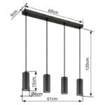 Lampă suspendată metal gri mat, aluminiu gri mat, cablu PVC negru, LxLxA: 610x60x1200mm, fără 4x GU10 25W 230V - imagine 6
