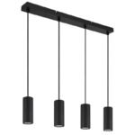 Suspensie metal negru mat, aluminiu negru mat, cablu PVC negru, înălțimea poate fi scurtată, LxLxH: 610x60x1200mm, excl. 4x GU10 25W 230V - imagine 3