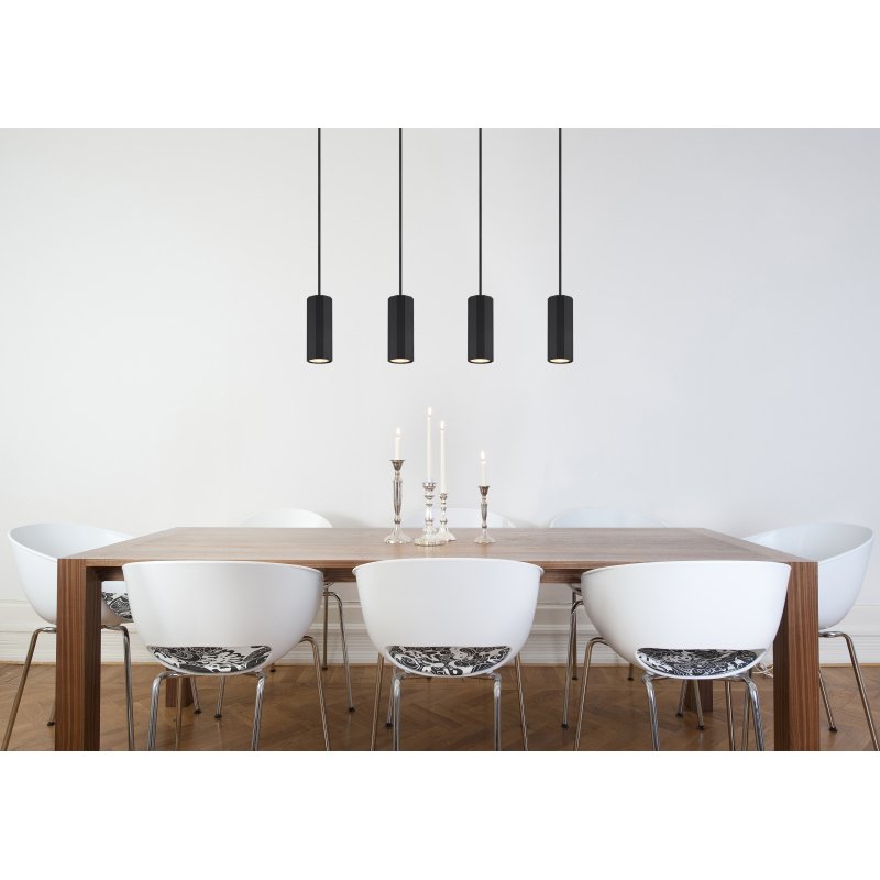 james-57918-4hb-g29611-5 Suspensie metal negru mat, aluminiu negru mat, cablu PVC negru, înălțimea poate fi scurtată, LxLxH: 610x60x1200mm, excl. 4x GU10 25W 230V - imagine 1