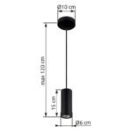 Lampă suspendată metal negru mat, aluminiu negru mat, cablu PVC negru, înălțimea poate fi scurtată, ø: 100mm, H: 1200mm, excl. 1x GU10 25W 230V - imagine 5