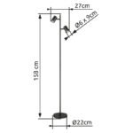 Lampă de podea metal gri mat, aluminiu gri mat, cablu PVC negru, întrerupător cu pedală în cablu, LxLxA: 270x220x1580mm, lungime cablu 1800mm, fără 2x GU10 LED 5W 230V - imagine 6