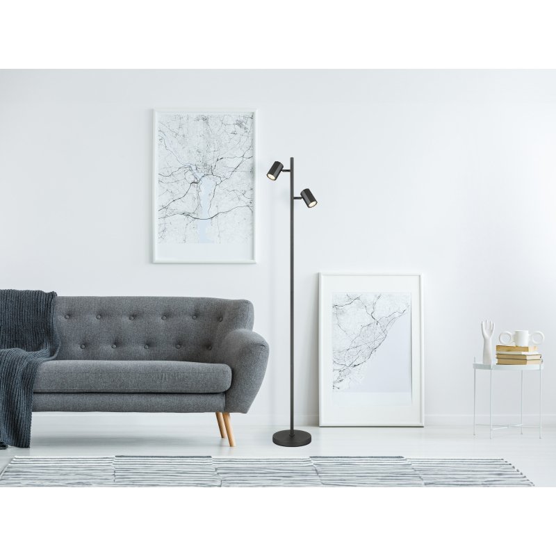 james-57918s-g28803-6 Lampă de podea metal gri mat, aluminiu gri mat, cablu PVC negru, întrerupător cu pedală în cablu, LxLxA: 270x220x1580mm, lungime cablu 1800mm, fără 2x GU10 LED 5W 230V - imagine 1