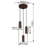 Lampă suspendată metal bronz mat, aluminiu bronz mat, cablu PVC negru, ø: 210mm, H: 1200mm, excl. 3x GU10 25W 230V - imagine 5