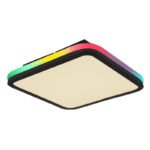 Plafonieră metal negru mat, alb acrilic, reglabil, mai multe niveluri prin comutator de perete, efect curcubeu RGB, funcție de memorie, telecomandă, L x l x I: 355x355x70mm, LED 40W+RGB 5W 230V, sursă 425-4250lm, ieșire 200-2000lm, CCT 2700-6500K