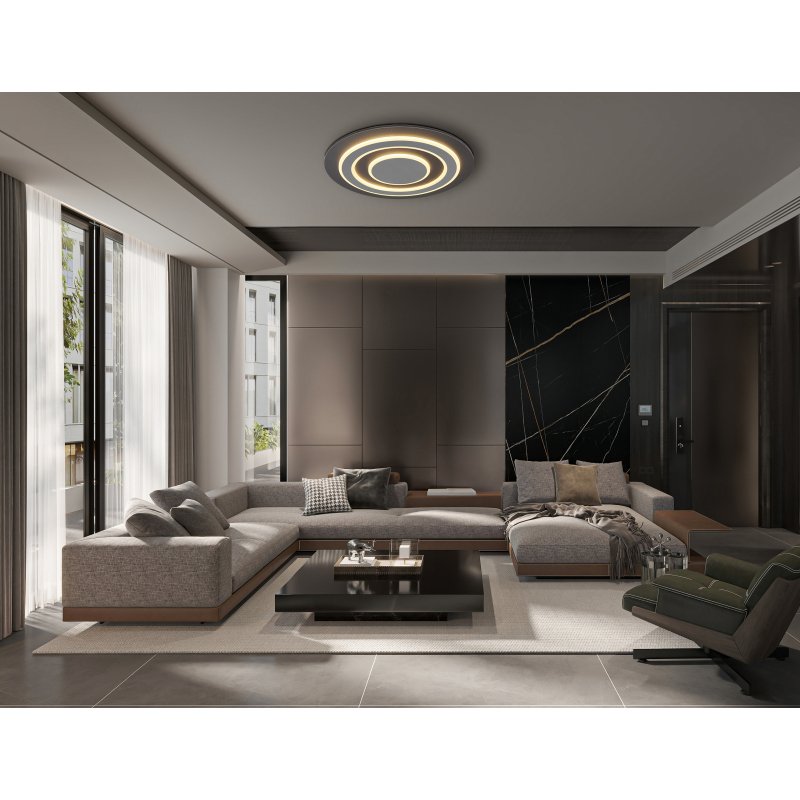 jayden-48032-40-g28618-6 Plafonieră metal antracit periat, metal gri periat, acrilic opal, ø: 480mm, H: 52mm, incl. LED 40W 230V, sursă 3700lm, ieșire 1100lm, 3000K - imagine 1