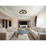 Plafonieră metal negru mat, MDF maro închis periat, metal șampanie periat, acril opal, ø: 320mm, H: 55mm, incl. LED 24W 230V, sursă 2100lm, ieșire 710lm, 3000K