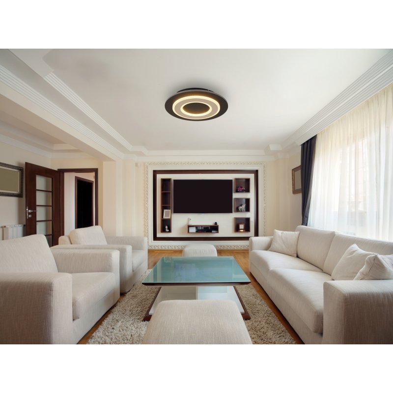 jayden-48032a-24-g29471-7 Plafonieră metal negru mat, MDF maro închis periat, metal șampanie periat, acril opal, ø: 320mm, H: 55mm, incl. LED 24W 230V, sursă 2100lm, ieșire 710lm, 3000K - imagine 1
