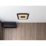 Plafonieră metal negru mat, MDF maro închis periat, metal șampanie periat, acril opal, LxLxA: 320x320x55mm, incl. LED 24W 230V, sursă 2200lm, ieșire 680lm, 3000K - imagine 2