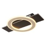 Plafonieră metal negru mat, MDF maro închis periat, metal șampanie periat, acril opal, LxLxA: 440x290x52mm, incl. LED 18W 230V, sursă 1740lm, ieșire 1000lm, 3000K