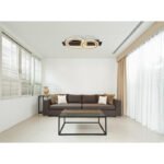 Plafonieră metal negru mat, MDF maro închis periat, metal șampanie periat, acril opal, LxLxH: 630x350x70mm, inel DM: 1 x 35 cm și 29 cm fiecare, incl. LED 40W 230V, sursă 3800lm, ieșire 2000lm, 3000K - imagine 2