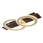 Plafonieră metal negru mat, MDF maro închis periat, metal șampanie periat, acril opal, LxLxH: 630x350x70mm, inel DM: 1 x 35 cm și 29 cm fiecare, incl. LED 40W 230V, sursă 3800lm, ieșire 2000lm, 3000K