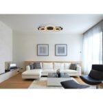 Plafonieră metal negru mat, MDF maro închis periat, metal șampanie periat, acril opal, LxLxH: 730x350x70mm, Inel-DM: 1 x 35 cm, 2 x 24 cm, incl. LED 50W 230V, sursă 4700lm, ieșire 2300lm, 3000K - imagine 2