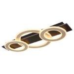 Plafonieră metal negru mat, MDF maro închis periat, metal șampanie periat, acril opal, LxLxH: 730x350x70mm, Inel-DM: 1 x 35 cm, 2 x 24 cm, incl. LED 50W 230V, sursă 4700lm, ieșire 2300lm, 3000K