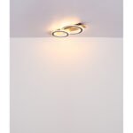 Plafonieră metal negru mat, MDF maro închis periat, metal șampanie periat, acril opal, LxLxH: 730x350x70mm, Inel-DM: 1 x 35 cm, 2 x 24 cm, incl. LED 50W 230V, sursă 4700lm, ieșire 2300lm, 3000K - imagine 5