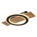 Plafonieră, plastic cu efect de lemn întunecat, metal negru mat, acrilic opal, LxLxH: 440x290x52mm, inclusiv LED 18W 230V, sursă 1740lm, ieșire 1000lm, 3000K