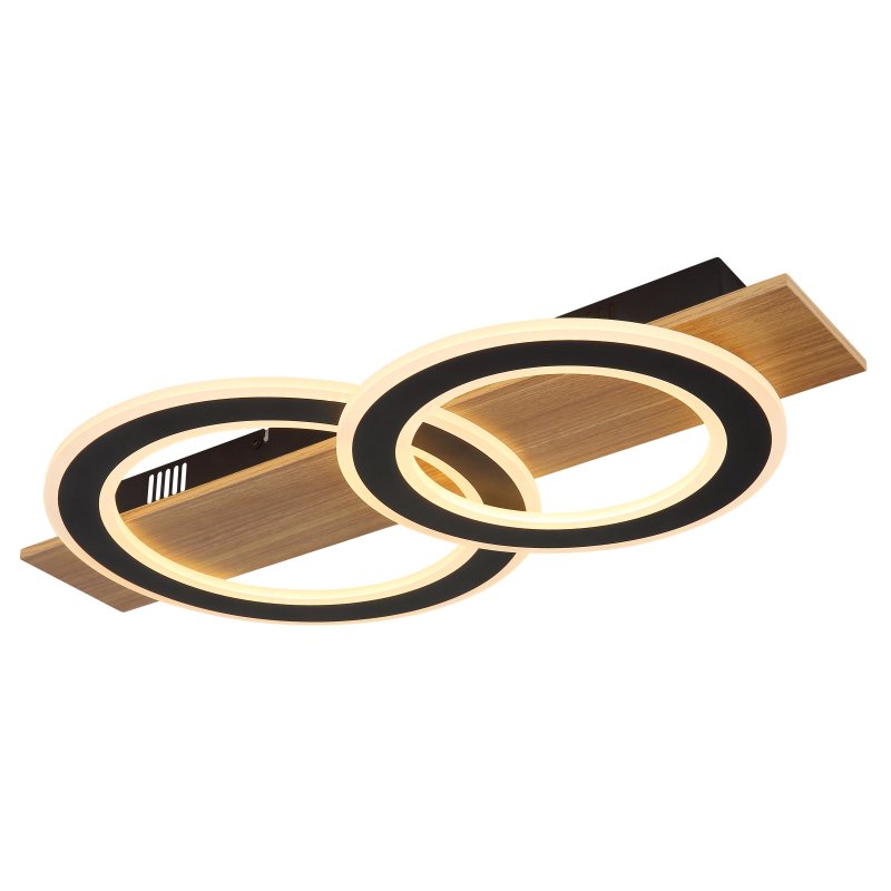 jayden-48038-40-g28905 Plafonieră, plastic cu efect de lemn închis, metal negru mat, acrilic opal, LxLxA: 630x350x70mm, 2 abajururi: DM 35 / 29cm, inclusiv LED 40W 230V, sursă 3800lm, putere 2000lm, 3000K - imagine 1