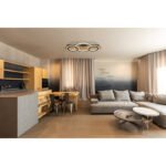 Plafonieră, plastic cu efect de lemn închis, metal negru mat, acrilic opal, LxLxA: 730x350x70mm, 3 abajururi: DM 35cm / 2x24cm, inclusiv LED 50W 230V, sursă 4700lm, ieșire 2300lm, 3000K - imagine 2