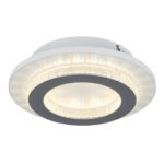 Plafonieră metal alb mat, plastic alb mat, plastic cristale transparente, plastic gri deschis mat, mai multe niveluri prin comutator de perete, funcție de memorie, ø: 200mm, H: 55mm, incl. LED 12W 230V, sursă 1400lm, ieșire 470lm, CCT 3000/4000/6500K