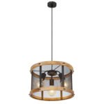 Suspensie metal negru mat, lemn maro închis, metal negru mat, cablu textil negru, ø: 400mm, I: 1200mm, excl. 3x E27 40W 230V