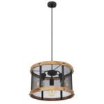Suspensie metal negru mat, lemn maro închis, metal negru mat, cablu textil negru, ø: 400mm, I: 1200mm, excl. 3x E27 40W 230V - imagine 3