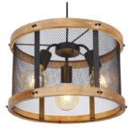 Suspensie metal negru mat, lemn maro închis, metal negru mat, cablu textil negru, ø: 400mm, I: 1200mm, excl. 3x E27 40W 230V - imagine 4