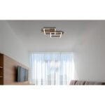 Plafonieră, metal negru mat, MDF cu efect de lemn închis, plastic negru mat, plastic opal, LxLxH: 440x330x85mm, pătrate: 22 x 22 cm, incl. LED 16W 230V, sursă 1720lm, ieșire 900lm, 3000K - imagine 2