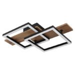 Plafonieră, metal negru mat, MDF cu efect de lemn închis, plastic negru mat, plastic opal, LxLxH: 440x330x85mm, pătrate: 22 x 22 cm, incl. LED 16W 230V, sursă 1720lm, ieșire 900lm, 3000K - imagine 3