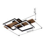 Plafonieră, metal negru mat, MDF cu efect de lemn închis, plastic negru mat, plastic opal, LxLxH: 440x330x85mm, pătrate: 22 x 22 cm, incl. LED 16W 230V, sursă 1720lm, ieșire 900lm, 3000K - imagine 6