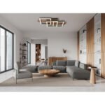 Plafonieră, metal negru mat, MDF cu efect de lemn închis, plastic negru mat, plastic opal, LxLxH: 580x330x85mm, pătrate: 22 x 22 cm, incl. LED 24W 230V, sursă 2500lm, ieșire 1300lm, 3000K - imagine 2