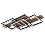 Plafonieră, metal negru mat, MDF cu efect de lemn închis, plastic negru mat, plastic opal, LxLxH: 580x330x85mm, pătrate: 22 x 22 cm, incl. LED 24W 230V, sursă 2500lm, ieșire 1300lm, 3000K - imagine 3
