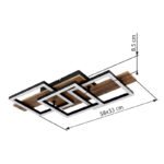 Plafonieră, metal negru mat, MDF cu efect de lemn închis, plastic negru mat, plastic opal, LxLxH: 580x330x85mm, pătrate: 22 x 22 cm, incl. LED 24W 230V, sursă 2500lm, ieșire 1300lm, 3000K - imagine 6