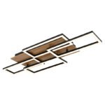 Plafonieră metal negru mat, plastic cu aspect de lemn închis, dimmabilă, mai multe niveluri prin întrerupător de perete, funcție de memorie, temporizator, telecomandă, 875x325x75mm, LED 40W 230V, sursă 540-5400lm, ieșire 270-2700lm, CCT 3000-6500K