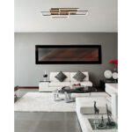 Plafonieră metal negru mat, plastic cu aspect de lemn închis, dimmabilă, mai multe niveluri prin întrerupător de perete, funcție de memorie, temporizator, telecomandă, 875x325x75mm, LED 40W 230V, sursă 540-5400lm, ieșire 270-2700lm, CCT 3000-6500K