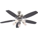 Ventilator chrom nichel matt,sticla,palete MDF fag,gri-grafit,3 trepte,2 directii de invartire, intrerupator lant, D:1300, H:495, exkl. 5xE14 40W 230V