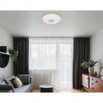 Plafoniera metal alb mat, acrilic opal, plastic cromat efect 3D, mai multe niveluri prin comutator de perete, SmartLight, aplicatie, functie de memorie, telecomanda, ø:400mm H:70mm, LED 40W 230V, sursa 500-4700lm, iesire 300-2900lm, CCT 2700-6500K