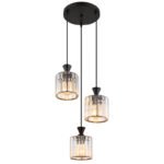 Lampă suspendată metal negru mat, cristale acrilice transparente, cablu PVC negru, ø: 320mm, H: 1200mm, excl. 3x E27 60W 230V