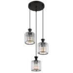 Lampă suspendată metal negru mat, cristale acrilice transparente, cablu PVC negru, ø: 320mm, H: 1200mm, excl. 3x E27 60W 230V - imagine 3