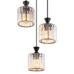 Lampă suspendată metal negru mat, cristale acrilice transparente, cablu PVC negru, ø: 320mm, H: 1200mm, excl. 3x E27 60W 230V - imagine 4