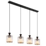 Lampă suspendată din metal negru mat, cristale acrilice transparente, cablu PVC negru, LxLxA: 860x130x1200mm, fără 4x E27 60W 230V