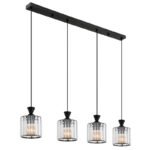 Lampă suspendată din metal negru mat, cristale acrilice transparente, cablu PVC negru, LxLxA: 860x130x1200mm, fără 4x E27 60W 230V - imagine 4
