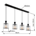 Lampă suspendată din metal negru mat, cristale acrilice transparente, cablu PVC negru, LxLxA: 860x130x1200mm, fără 4x E27 60W 230V - imagine 6
