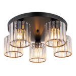 Plafoniera metal negru mat, cristale acrilice transparente, ø: 465mm, H: 180mm, excl. 5x E27 60W 230V