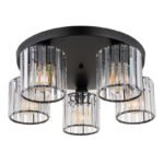 Plafoniera metal negru mat, cristale acrilice transparente, ø: 465mm, H: 180mm, excl. 5x E27 60W 230V - imagine 4