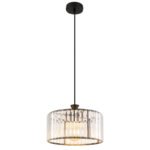 Lampă suspendată metal negru mat, cristale acrilice transparente, cablu PVC negru, ø: 310mm, H: 1200mm, excl. 1x E27 60W 230V