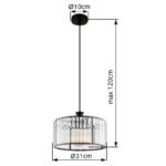Lampă suspendată metal negru mat, cristale acrilice transparente, cablu PVC negru, ø: 310mm, H: 1200mm, excl. 1x E27 60W 230V - imagine 6