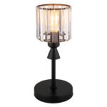 Lampa de masa metal negru mat, cristal acrilic transparent, cablu PVC negru, comutator basculant pe cablu, ø: 150mm, H: 343mm, lungime cablu 1400mm, excl. 1x E27 60W 230V